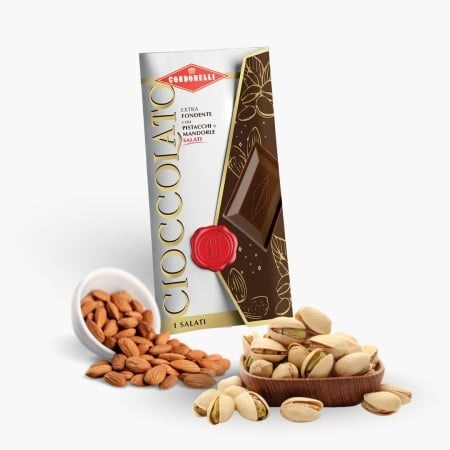 Ciocolată neagră cu fistic și migdale sărate, Condorelli 100g