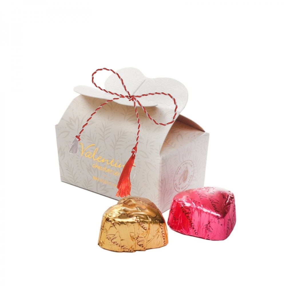 MINI BALLOTIN WHITE CU 2 PRALINE DIN CIOCOLATĂ BELGIANĂ VALENTINO